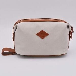 Convenience Kits International White Brown Premium Canvas Toiletry Bag